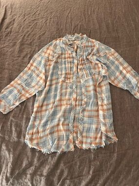 Free People Plaid Button-Up Sleep Shirt